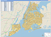 New York 5 Boroughs Metro Area Wall Map Basic Style